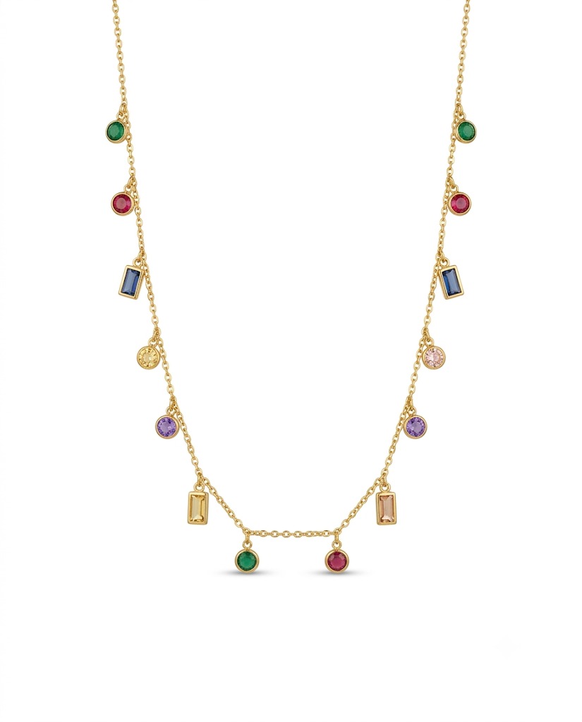 Rainbow Multi-Gem Fringe Necklace